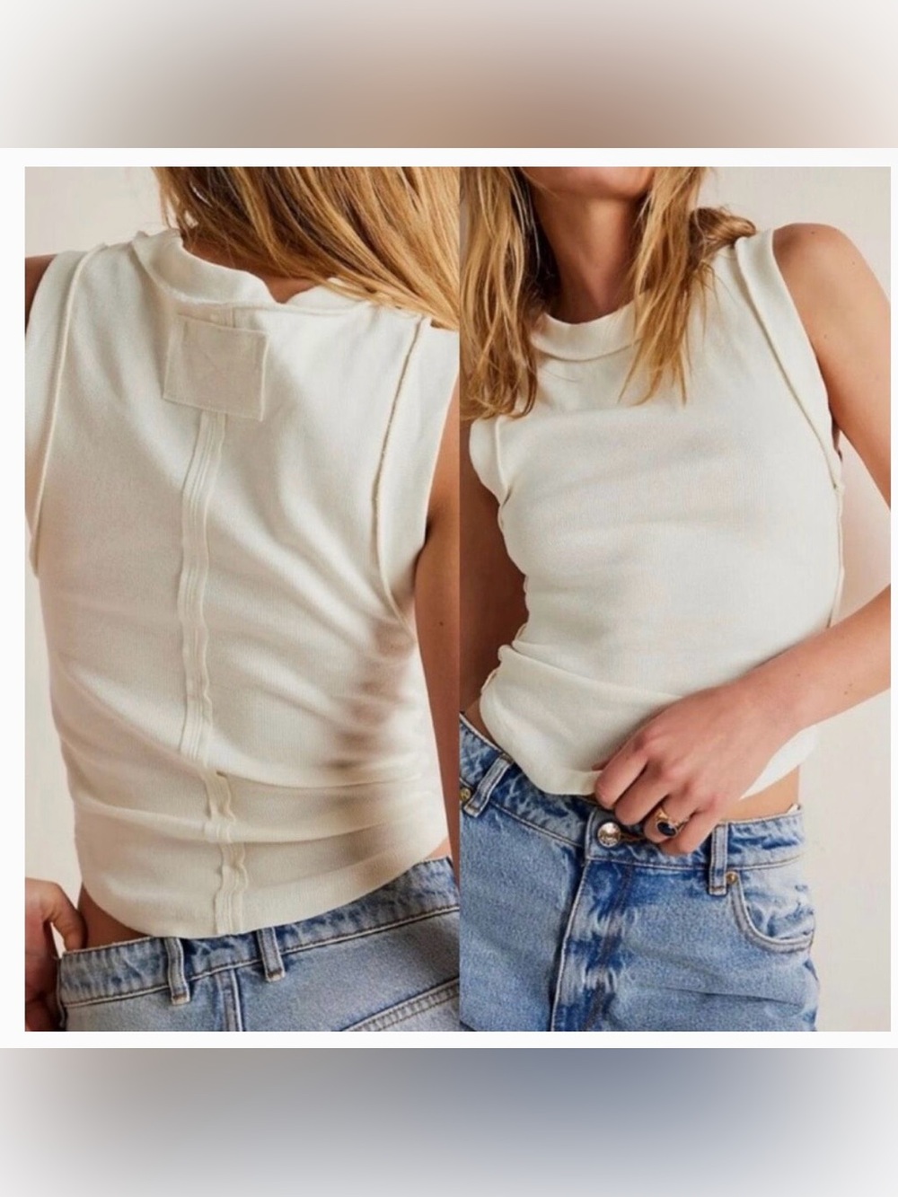 Free People We The Free Kate Ribbed Stretch Tank Top in Off White Size Medium